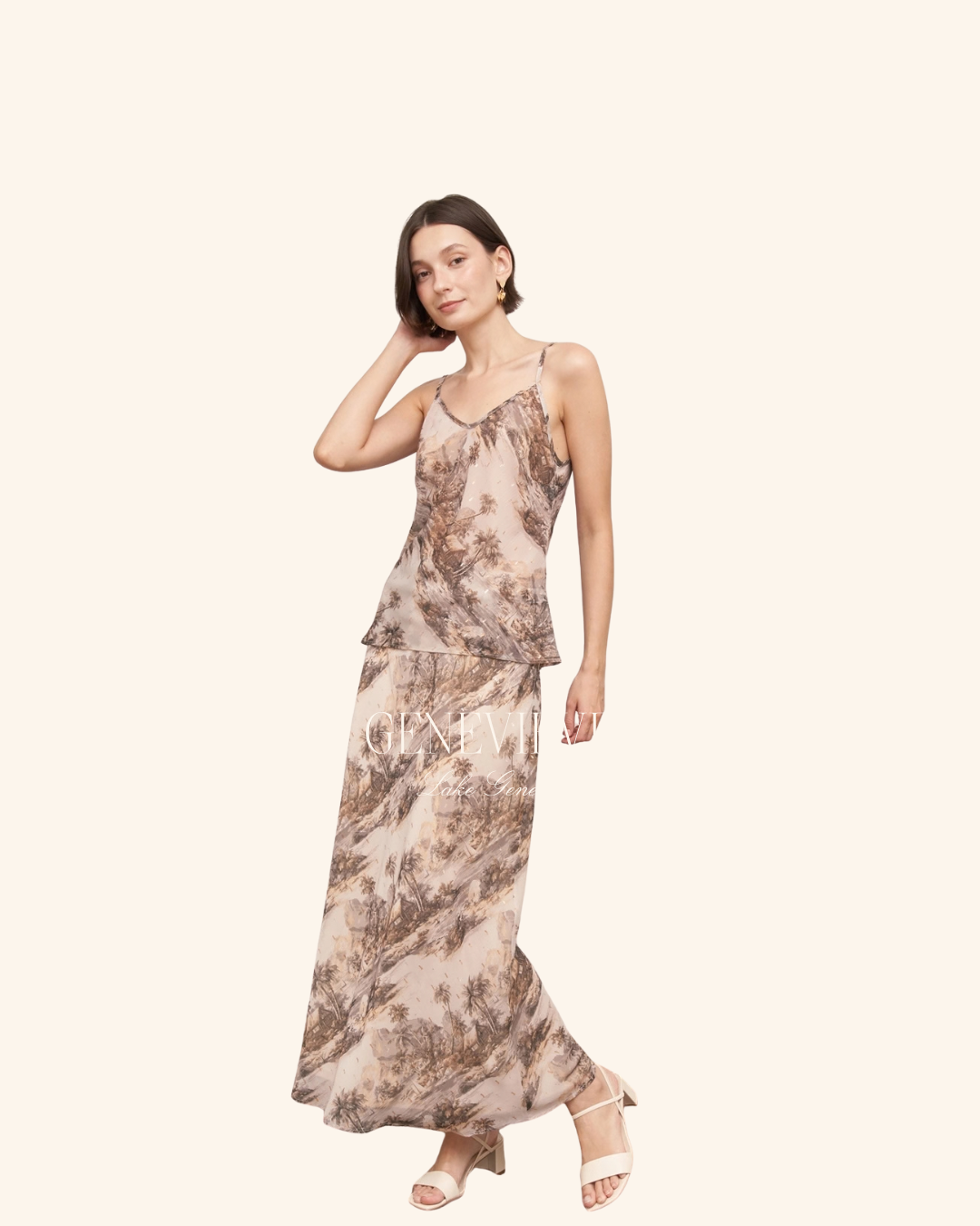 En Creme Tan Multi Maxi Skirt