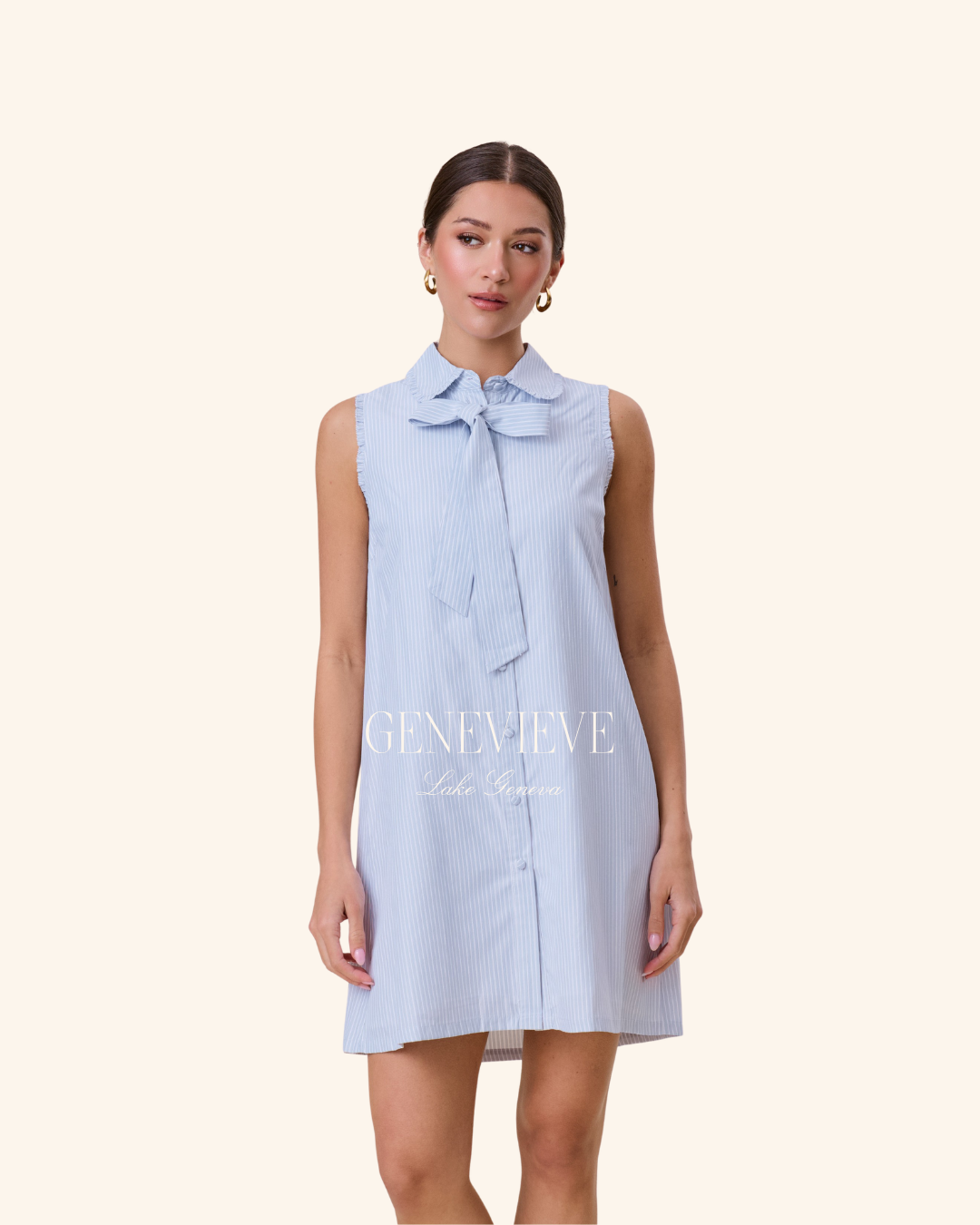 Able Sky Pinstripe Bow Mini Dress