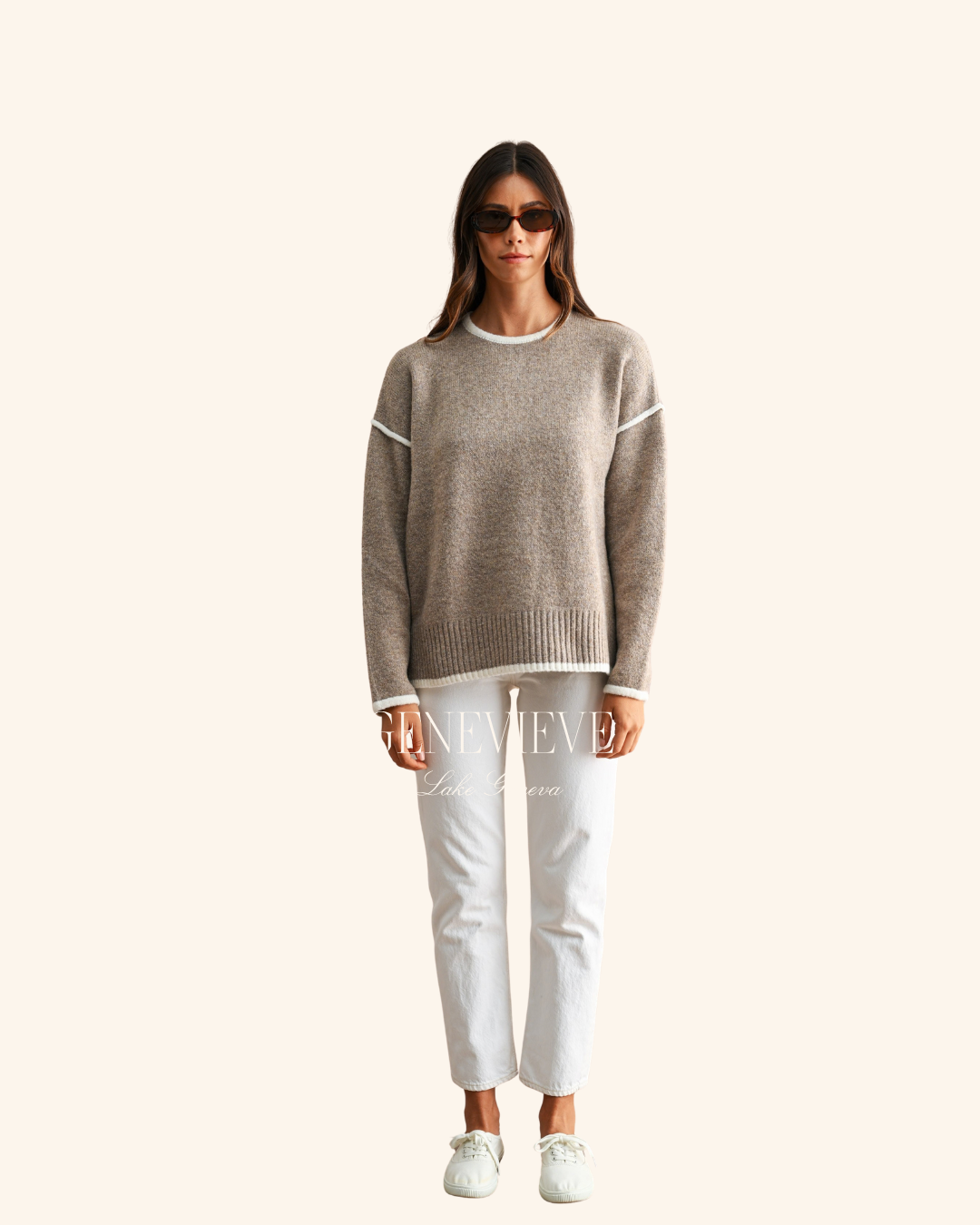 Mable Mocha Cream Trim Sweater