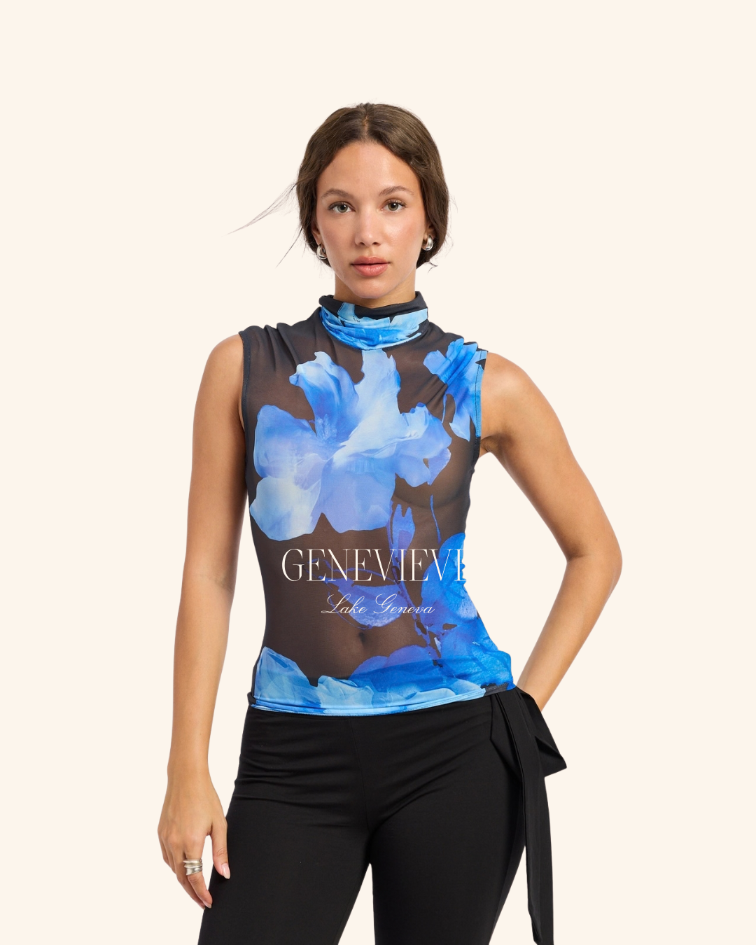 Emory Park Black Blue Mesh Top
