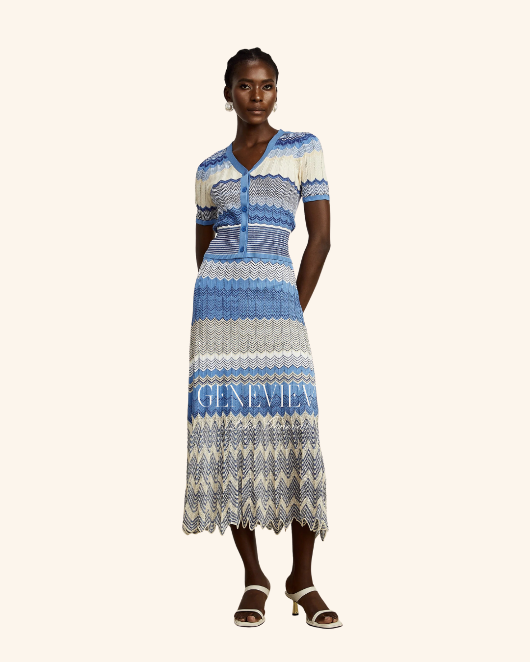 En Creme Blue Multi Sweater Skirt