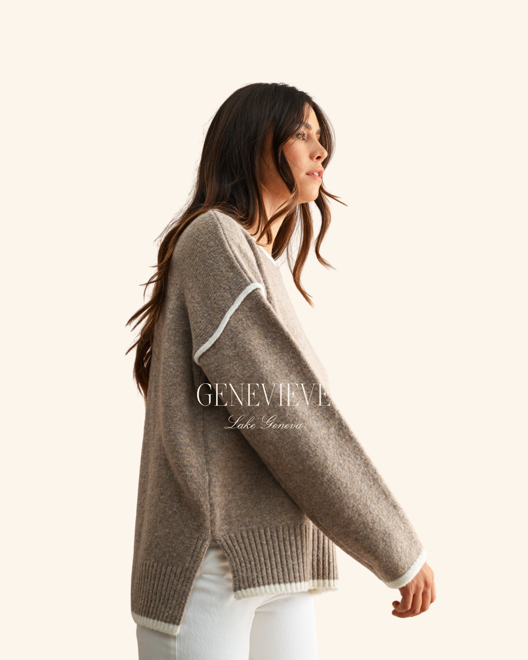 Mable Mocha Cream Trim Sweater