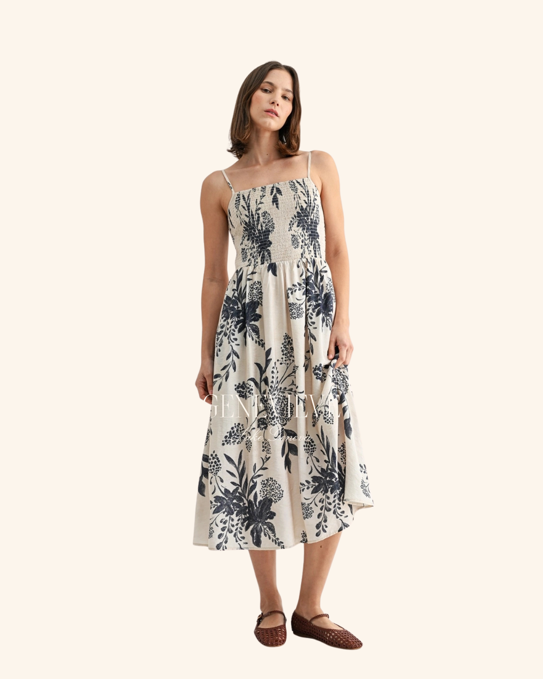 Fun2Fun Ivory Navy Floral Midi