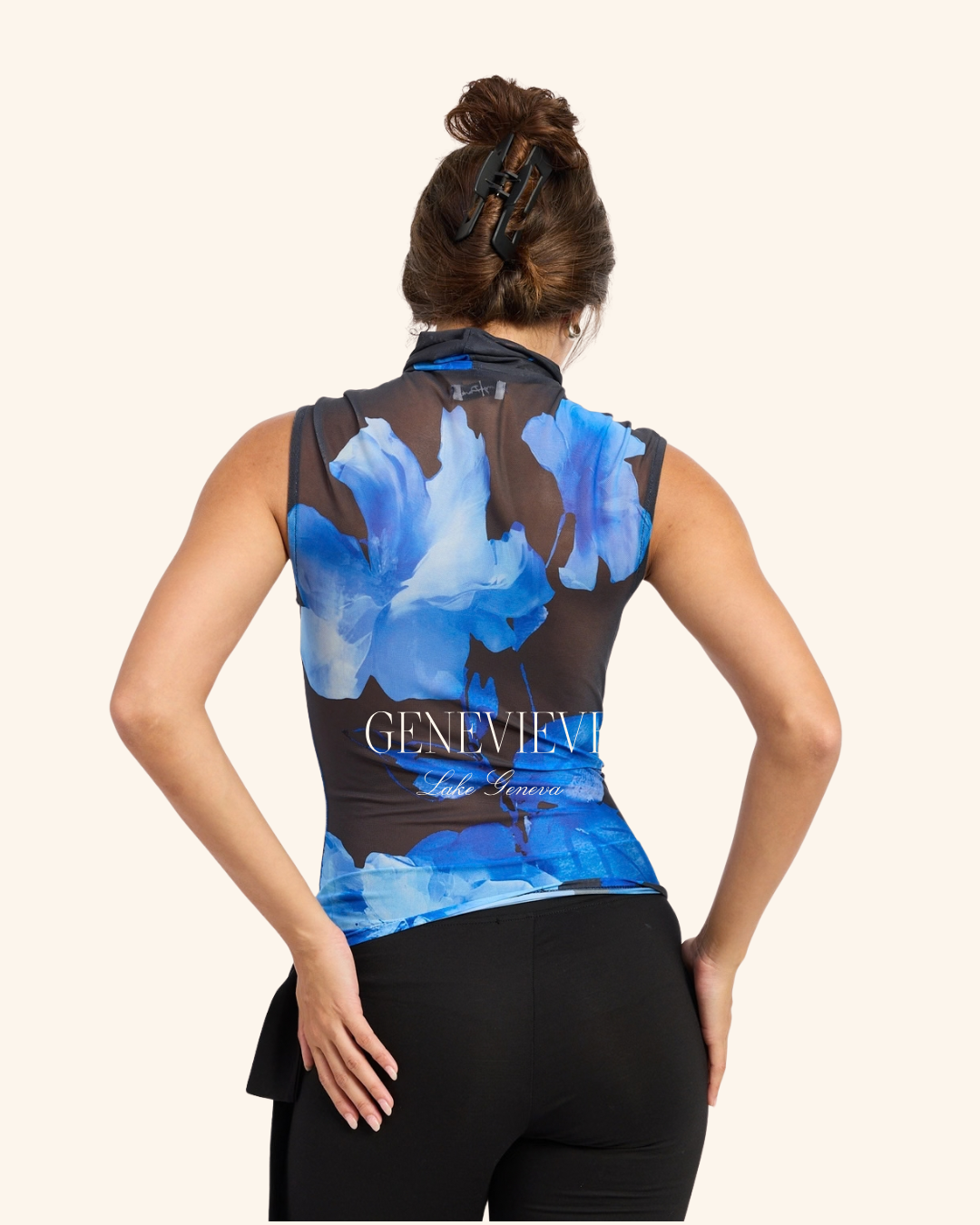 Emory Park Black Blue Mesh Top