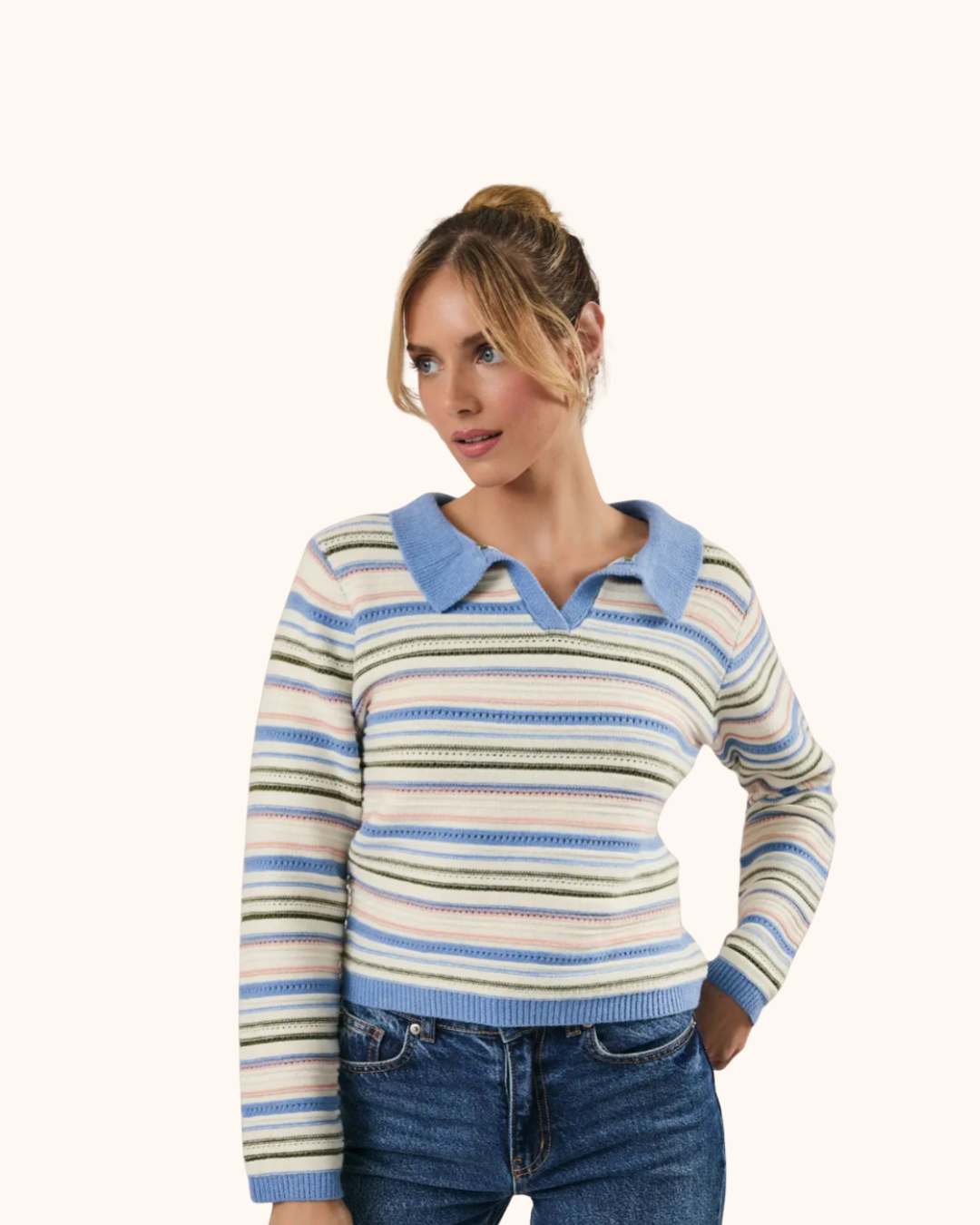 Sunday Edition Collared Multi Color Stripe Sweater
