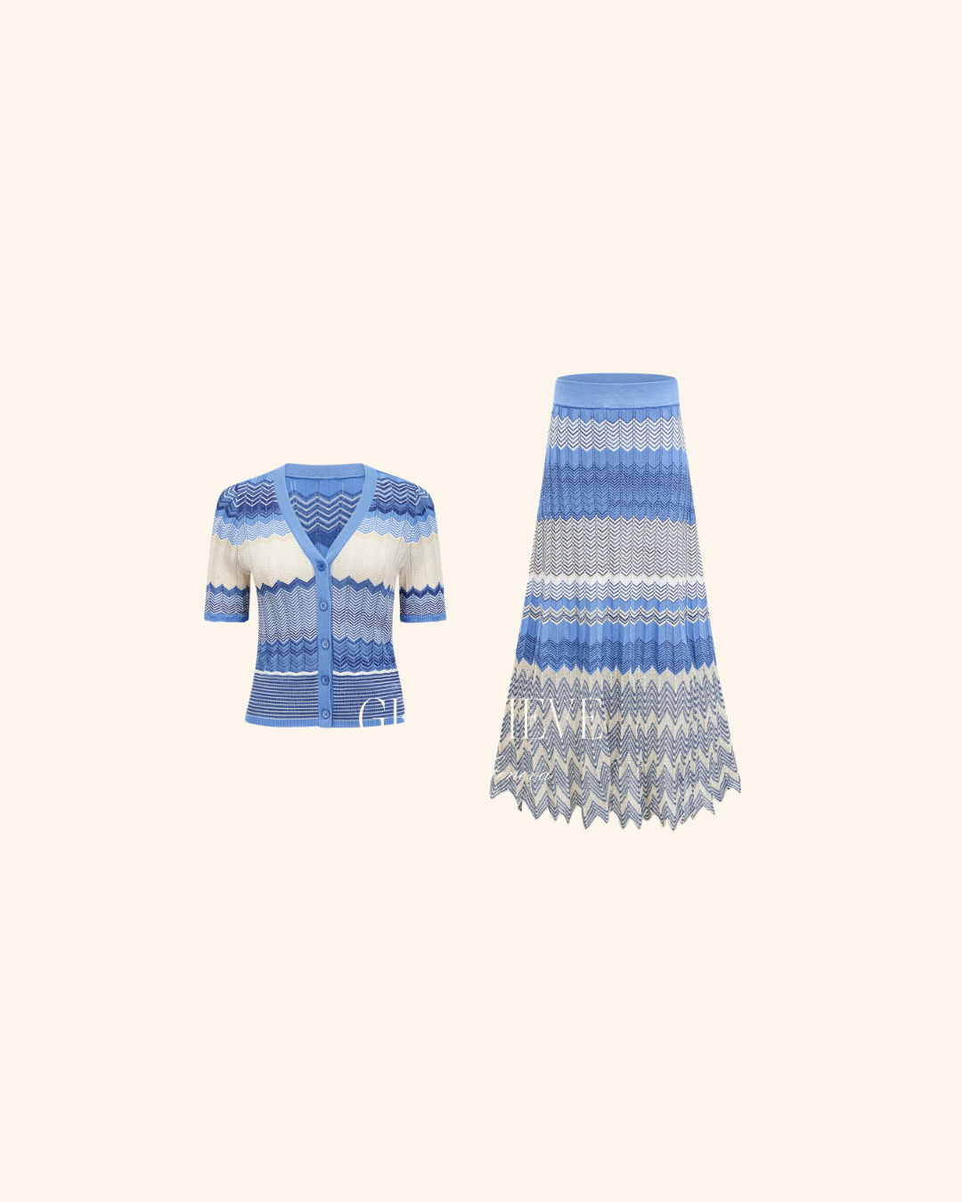 En Creme Blue Multi Sweater Skirt