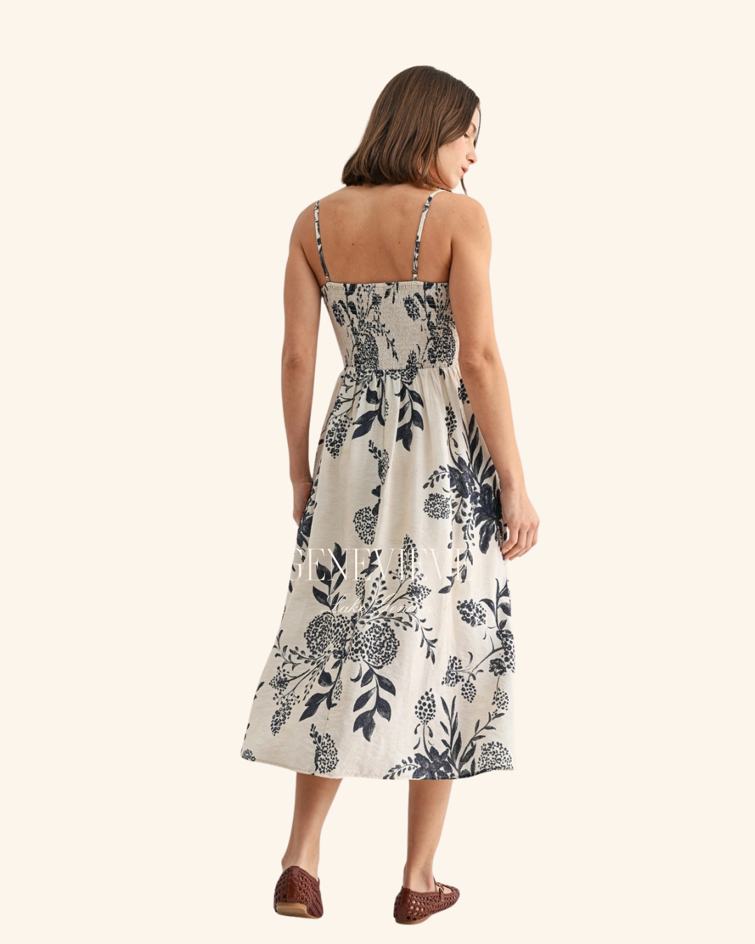 Fun2Fun Ivory Navy Floral Midi