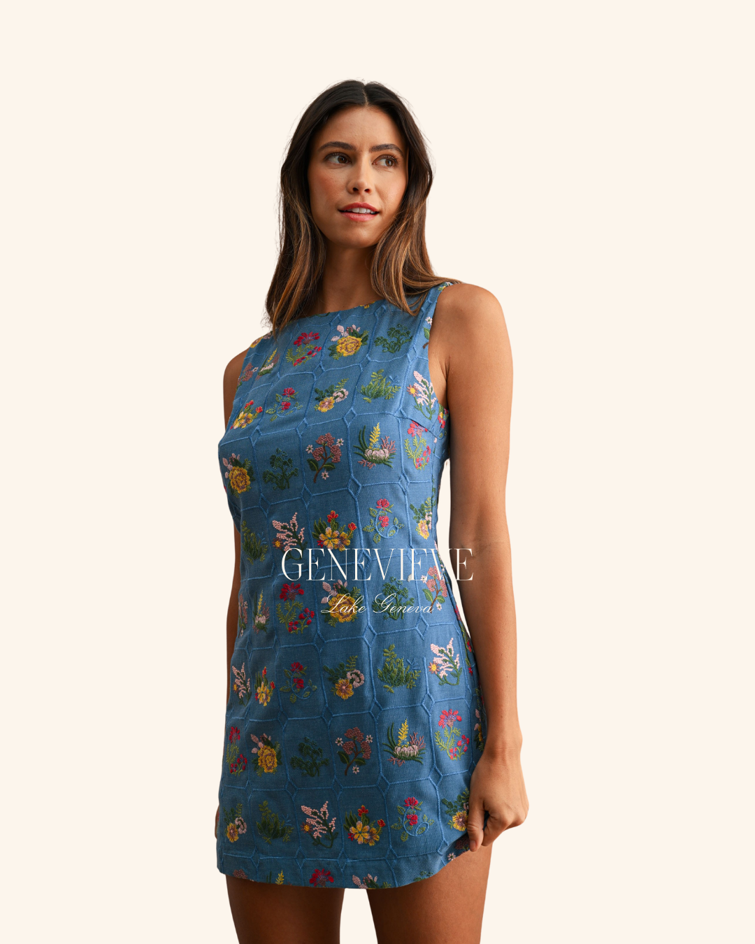 Mable Denim Grid Mini Dress