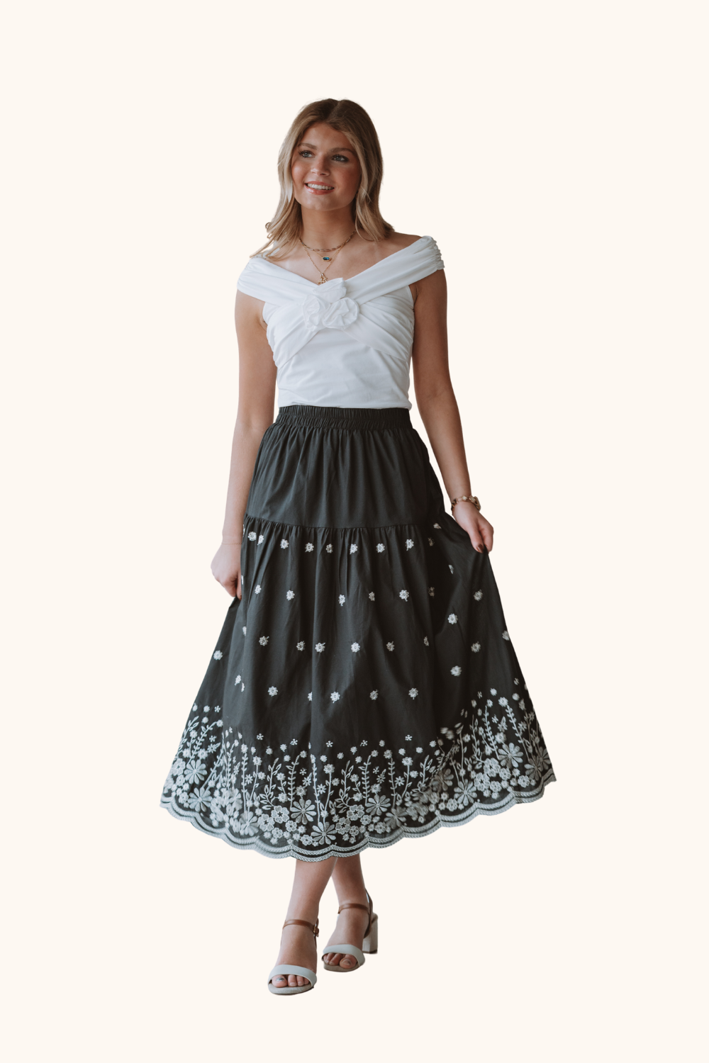 Kld. Embroidered Tiered Skirt