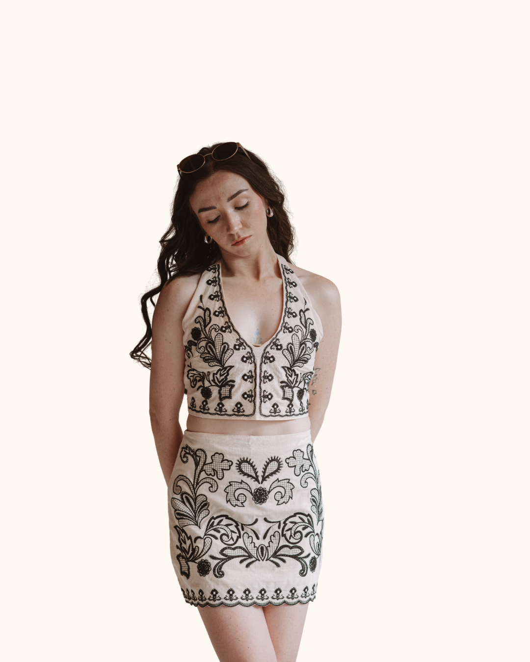 En Crème Embroidered Halter Neck