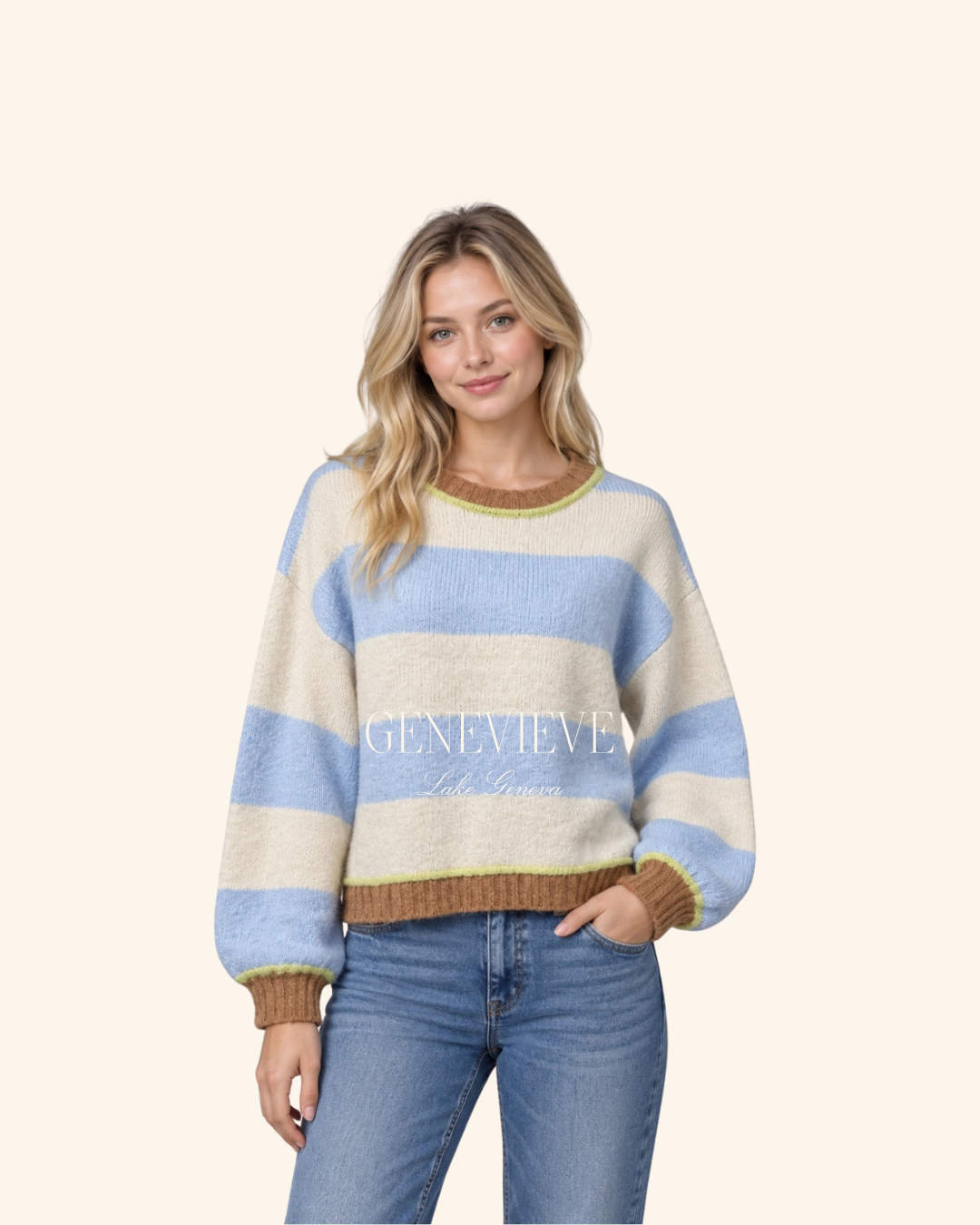 Dreamers By Debut Blue Contrast Stripe Sweater