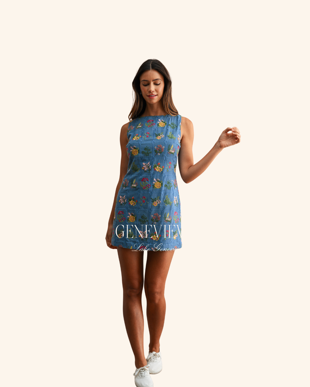 Mable Denim Grid Mini Dress