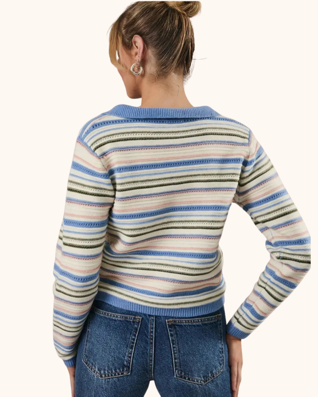 Sunday Edition Collared Multi Color Stripe Sweater