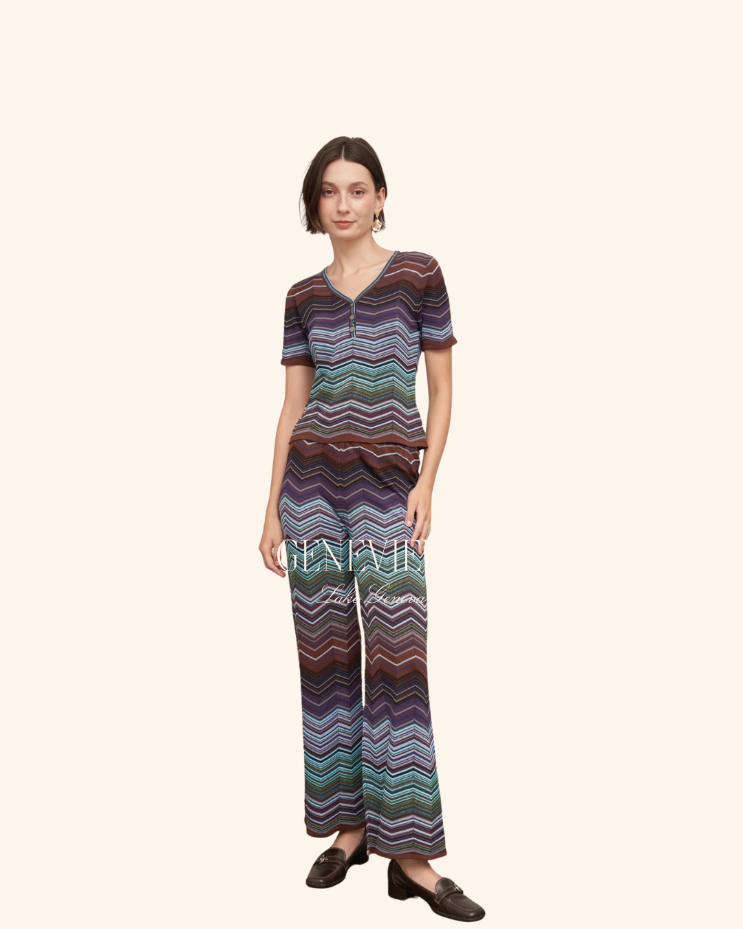 En Creme Multicolored Knit Long Pant