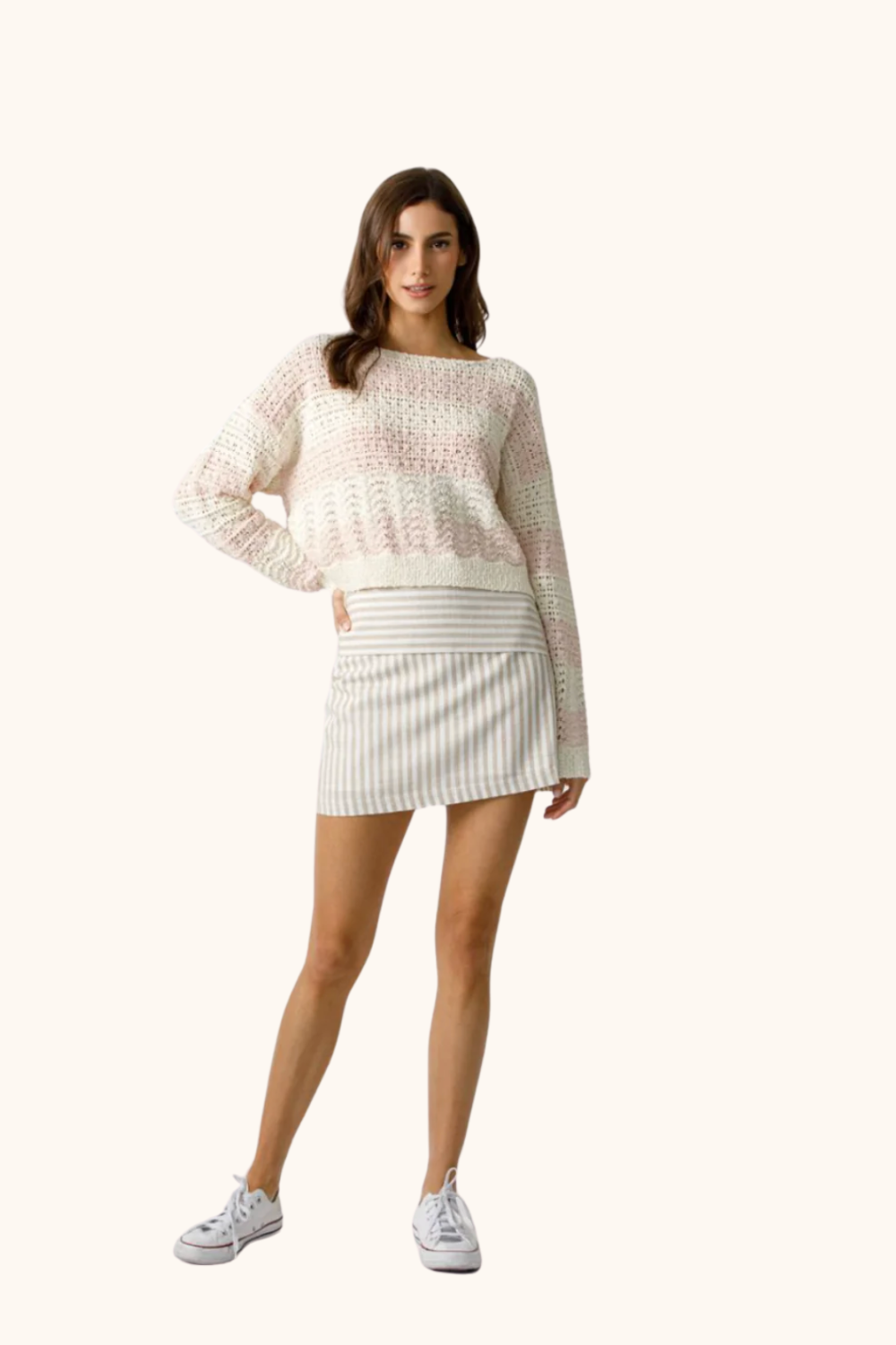 Storia Pink & White Striped Sweater