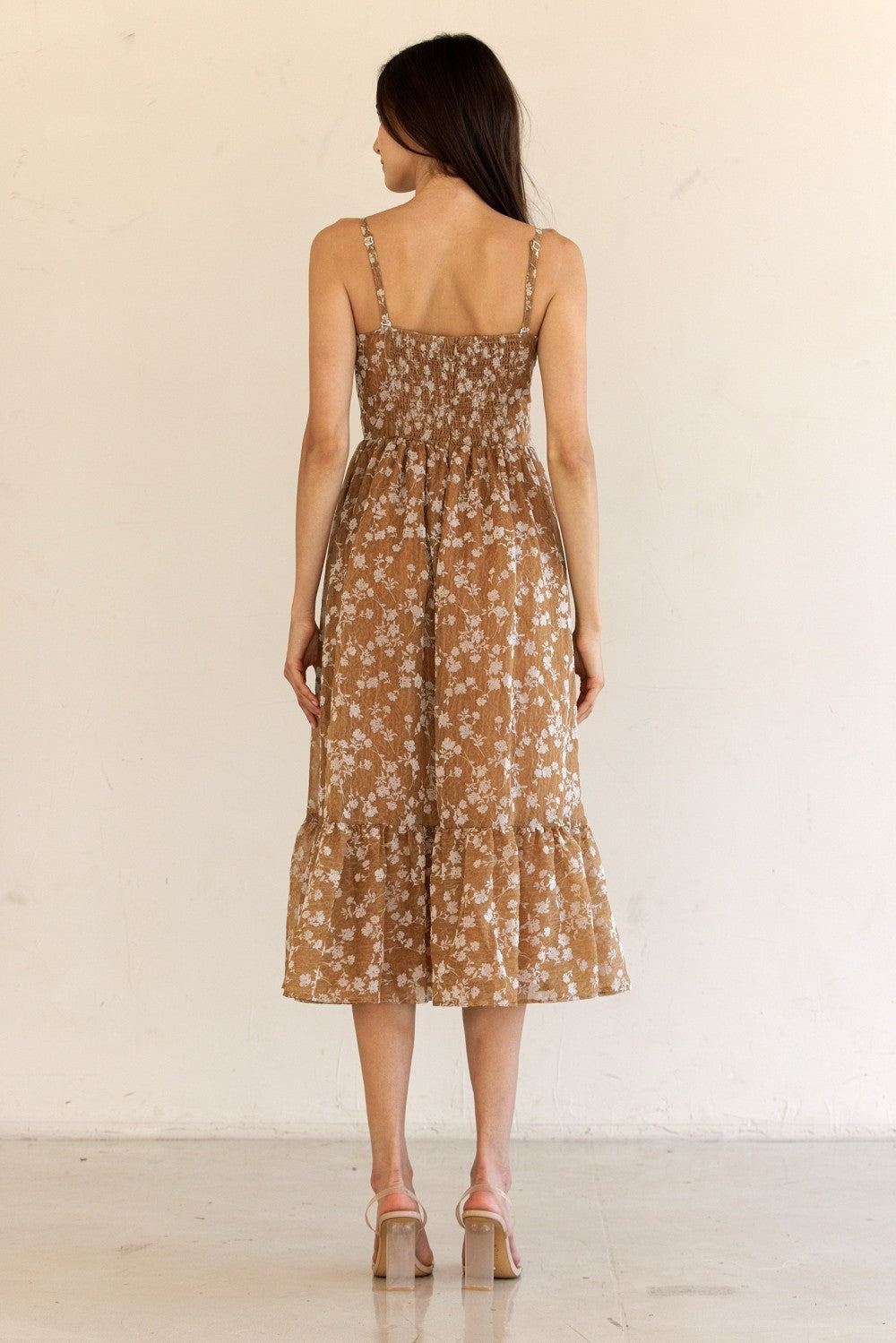 Storia Floral Print Ruffled Hem Midi Dress