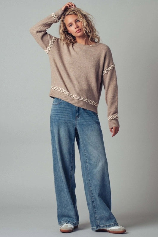 Urban Daizy Bold Contrast Stitch Knit Sweater