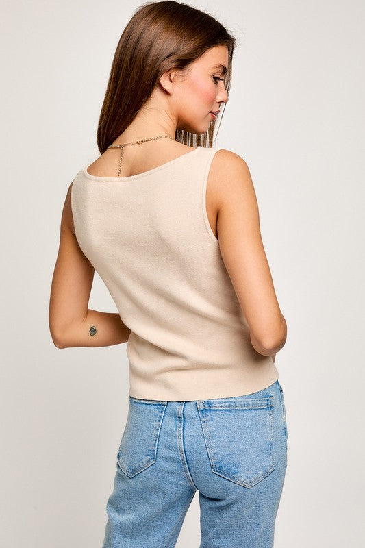 Le Lis Boat Neck Sleeveless Sweater Top (Various Colors)