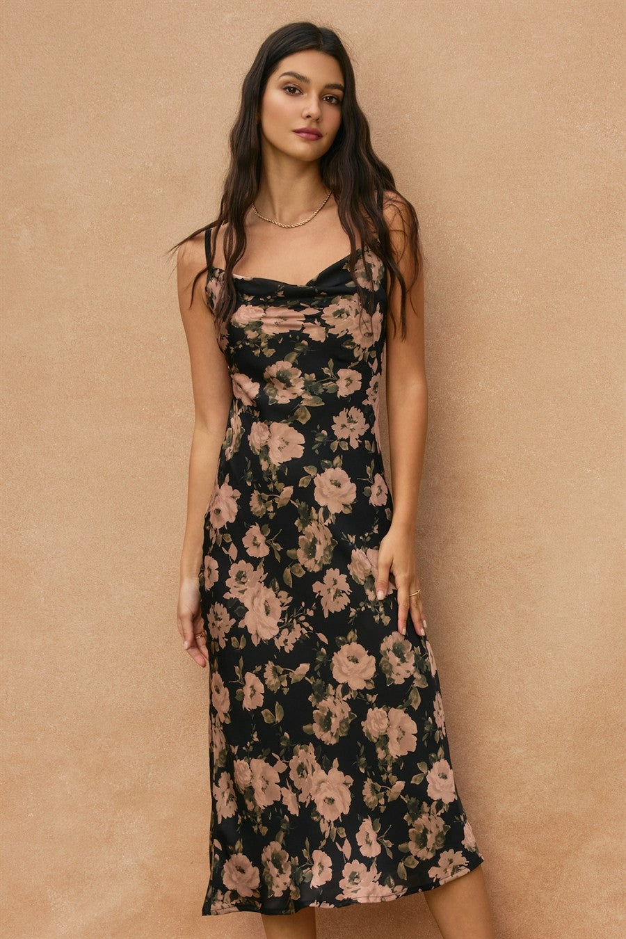 Dress Forum Ashen Rose Cowl Neck X Back Midi Dress