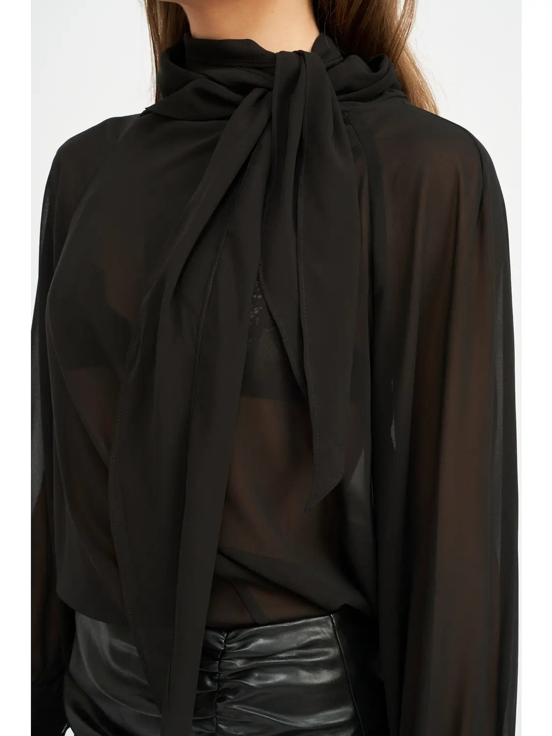Emory Park Contrasted Sheer Top with Scarf Detail