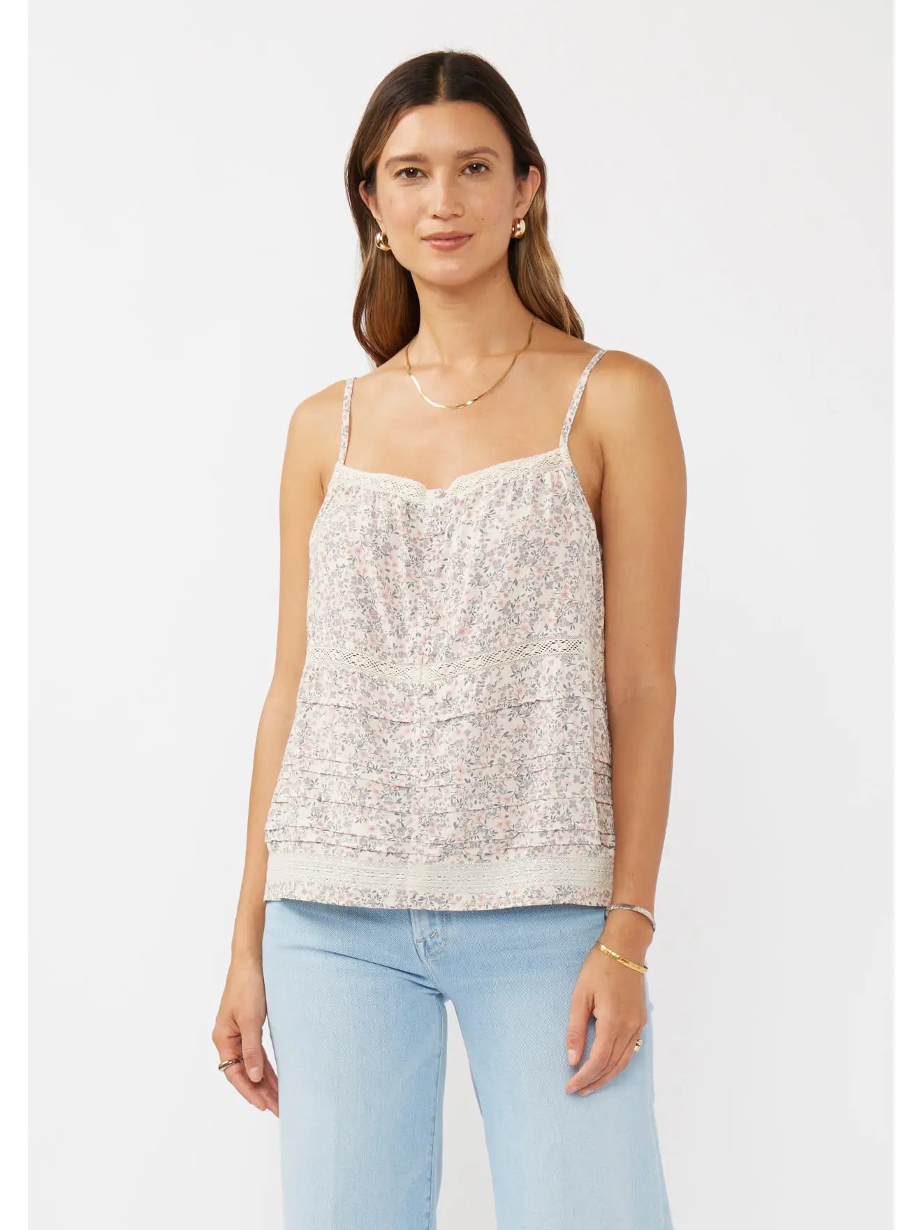 Lovestitch Lace-Trimmed Floral Spaghetti Tank
