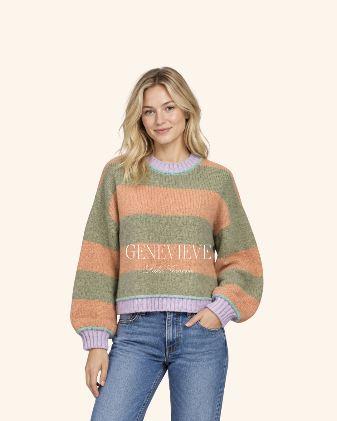 Dreamers by Debut Green Contrast Stripe Sweater