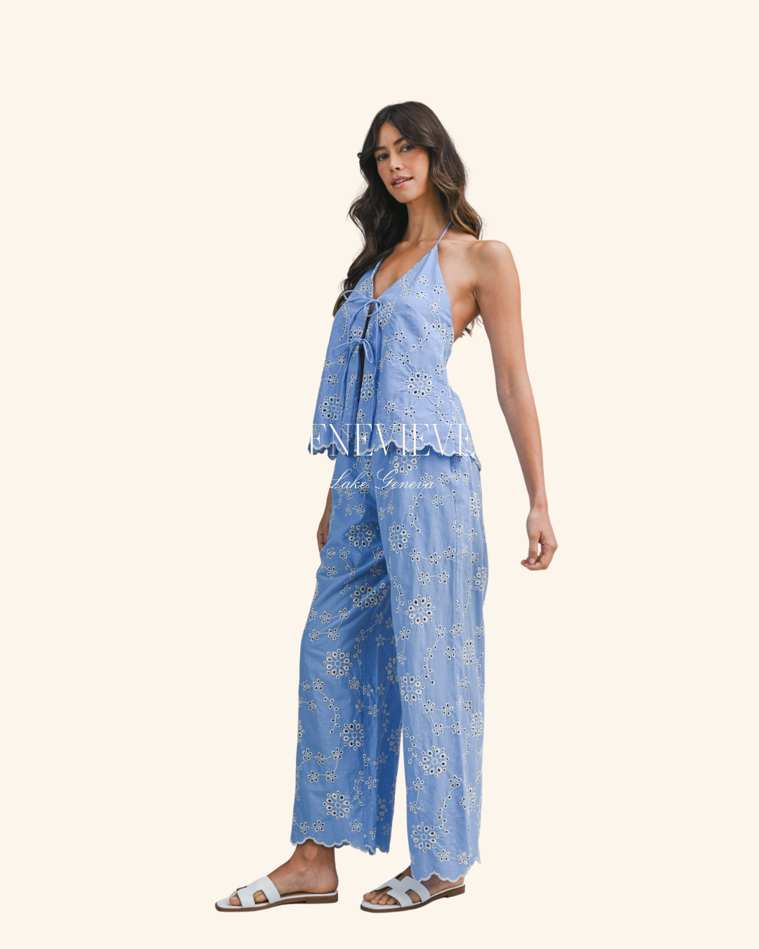 Mable Blue Halter Tie Top