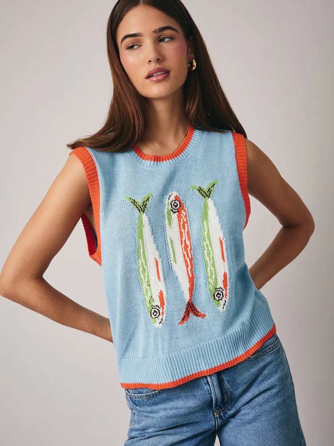 Sunday Edition Round Neck 'fish' Graphic Sweater Vest