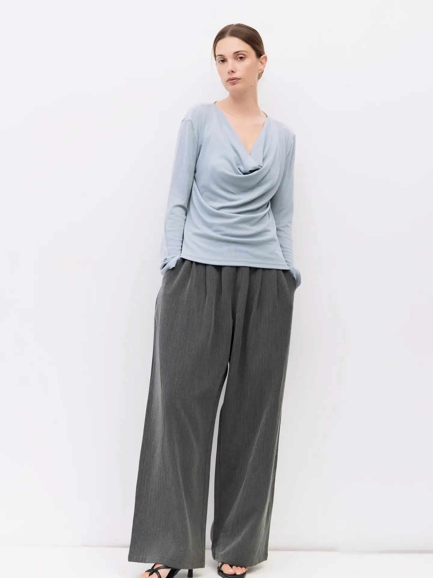 All Row Cowl Neck Long Sleeve Top