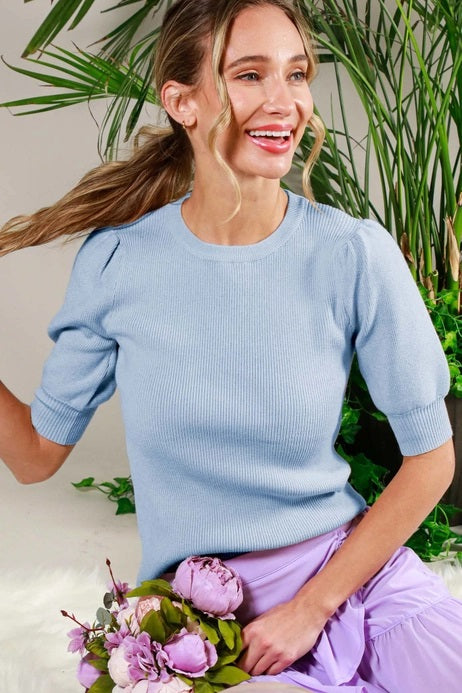 Vine & Love Puff Sleeve Knitted Sweater Top