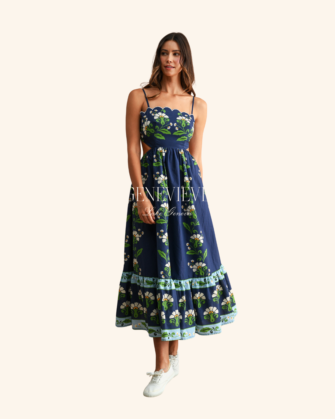 Mable Navy Print Tube Midi dress