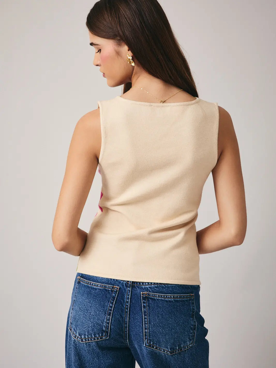 Sunday Edition Boat Neck Sleeveless Tropical Printed Top