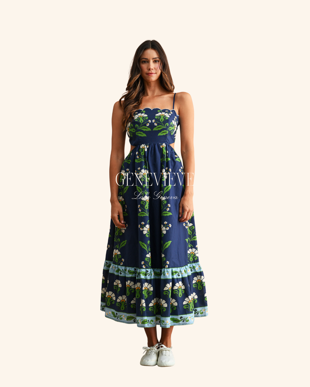 Mable Navy Print Tube Midi dress