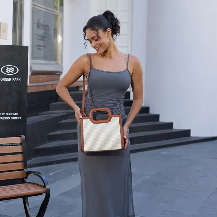 Aubrey Square Straw Satchel