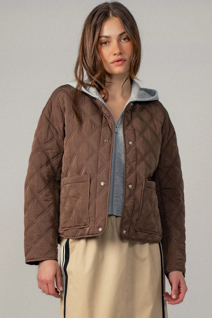 Urban Daizy Diamond Quilted Hooded Jacket (Various Colors)