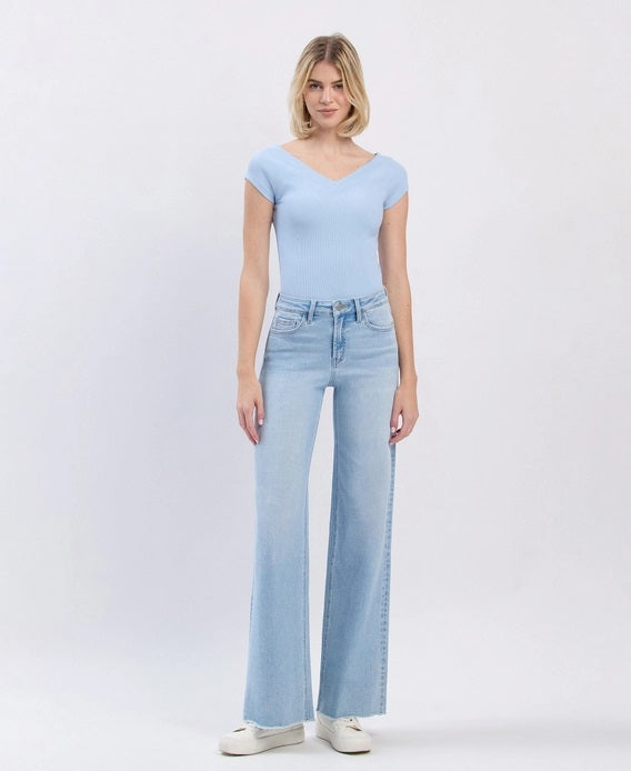 Vervet High Rise Raw Hem Wide Leg Jeans