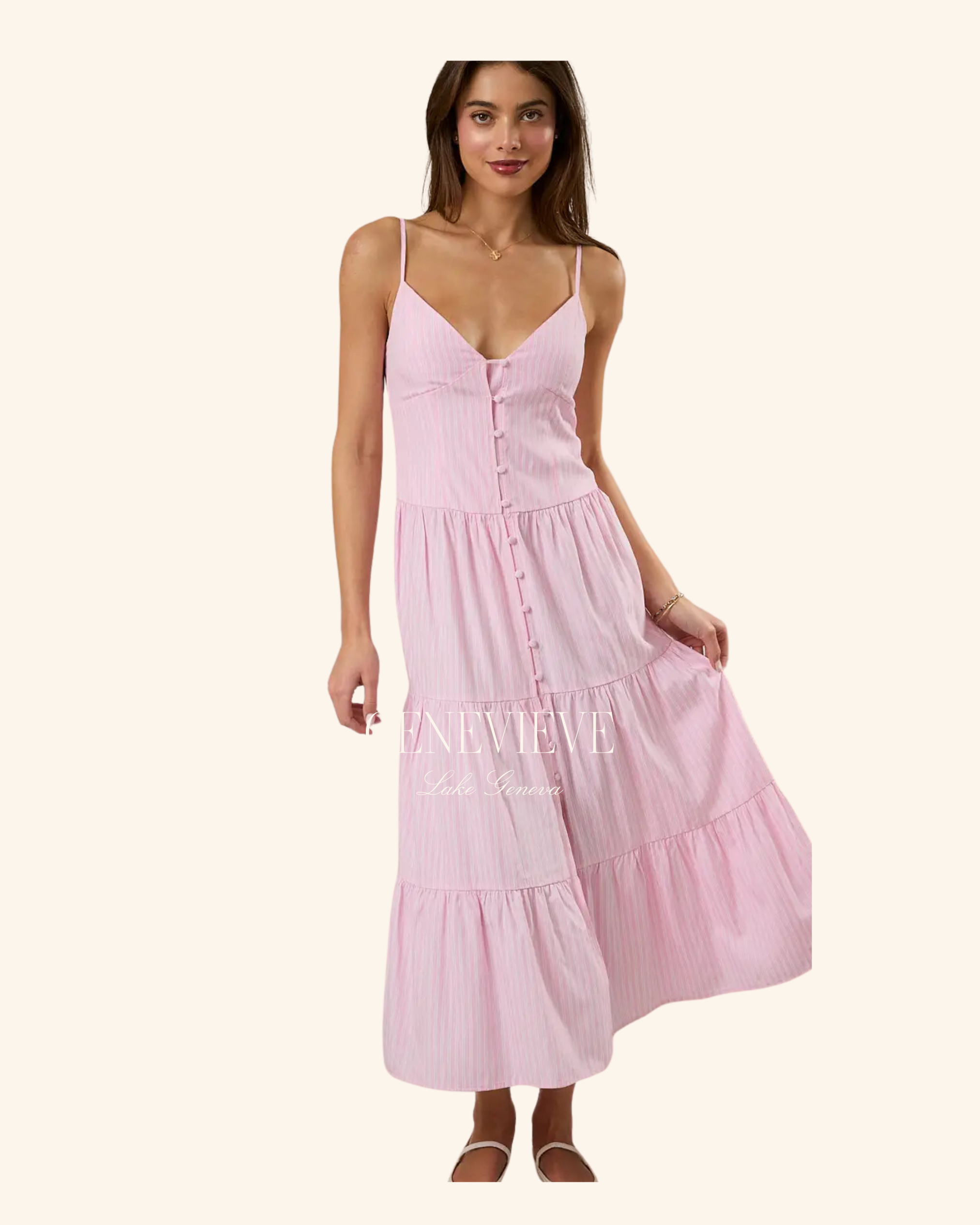 Sunday Edition Pink Stripe Tiered Maxi Dress