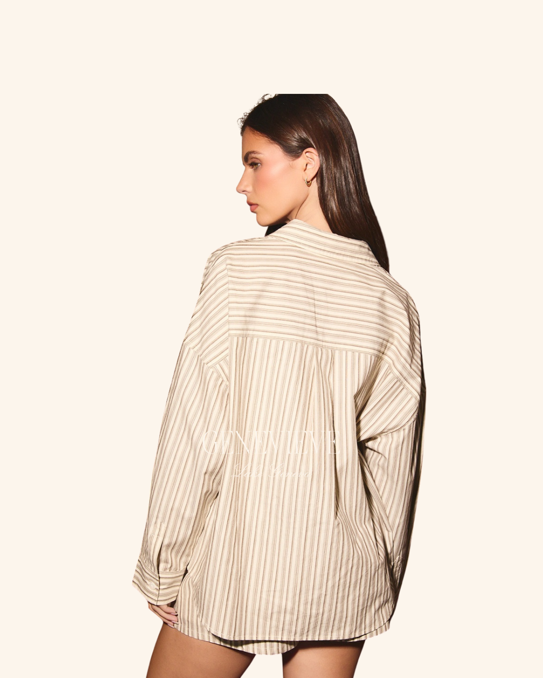 Le Lis Cream Mocha Stripe Oversize Button Down