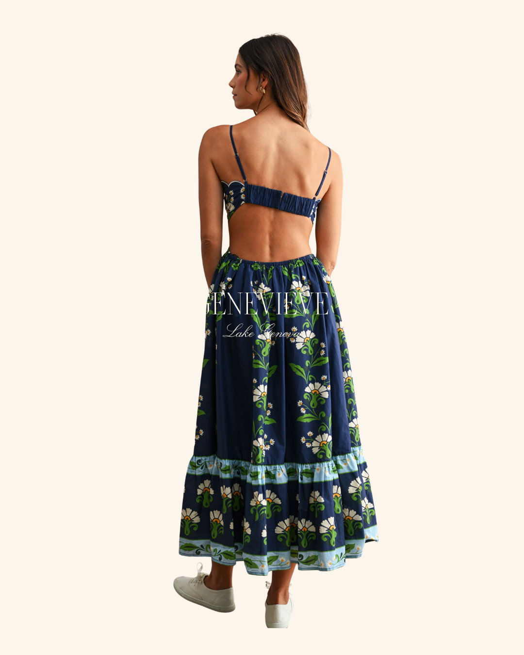 Mable Navy Print Tube Midi dress