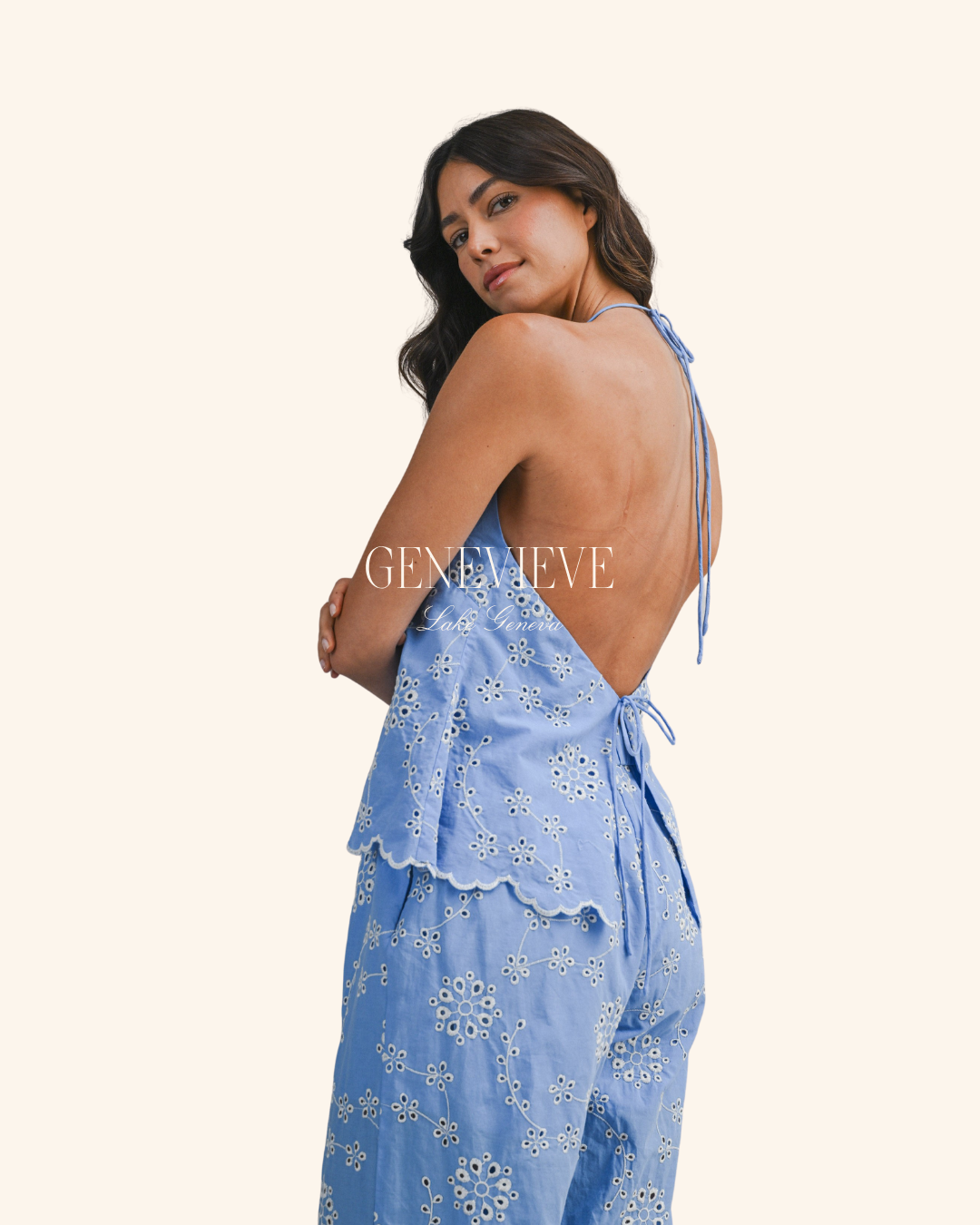 Mable Blue Halter Tie Top