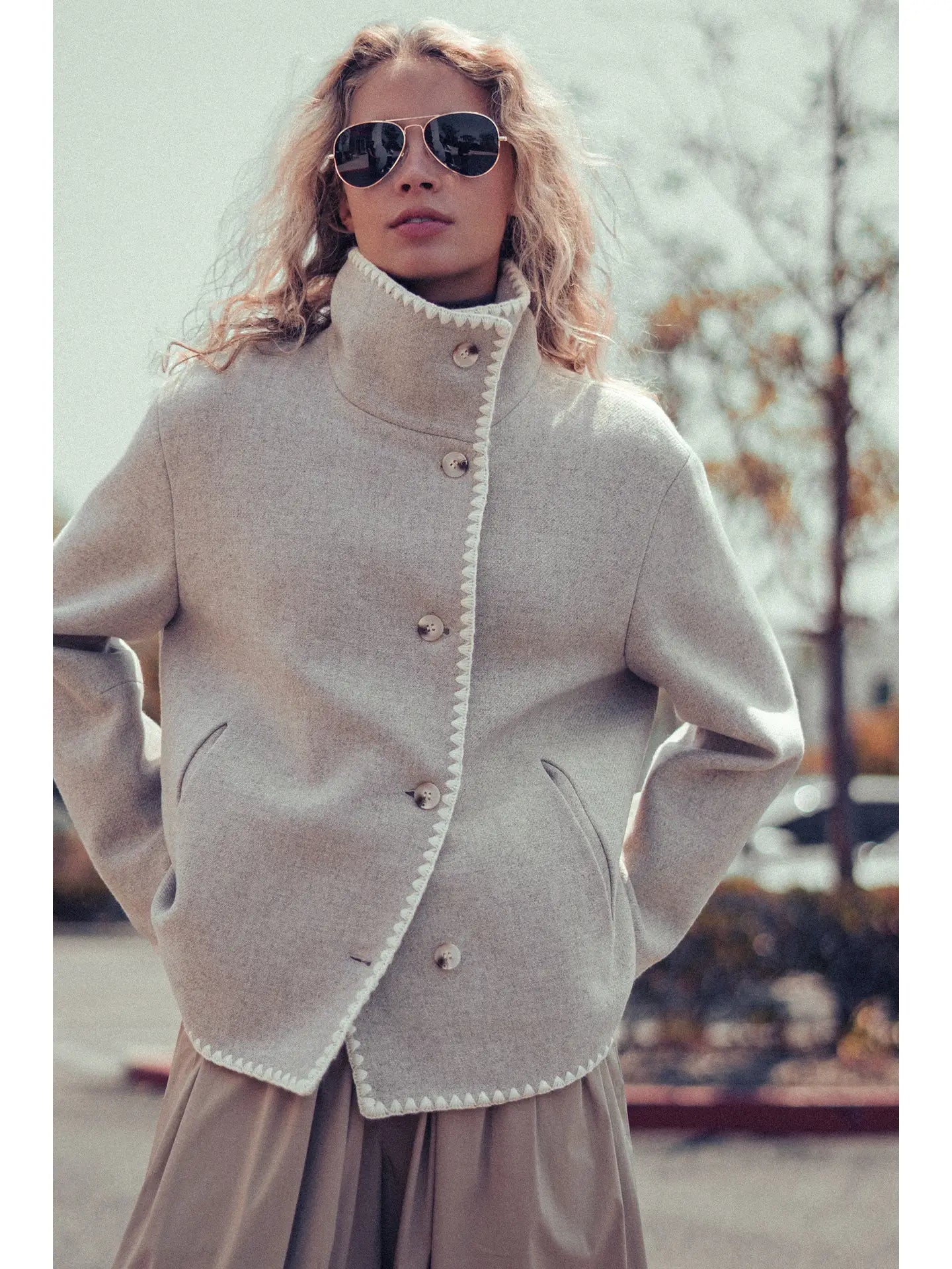 Urban Daizy Embroidered Trim Wool-Blend Jacket