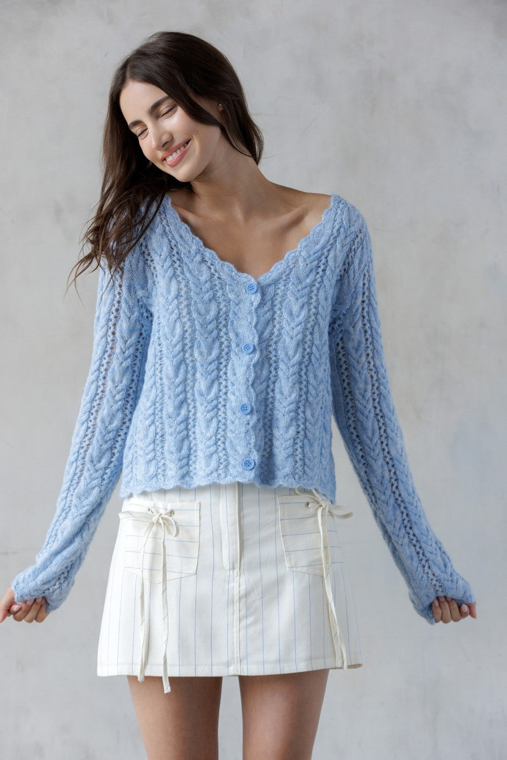 Storia Sky Blue Textured Cardigan