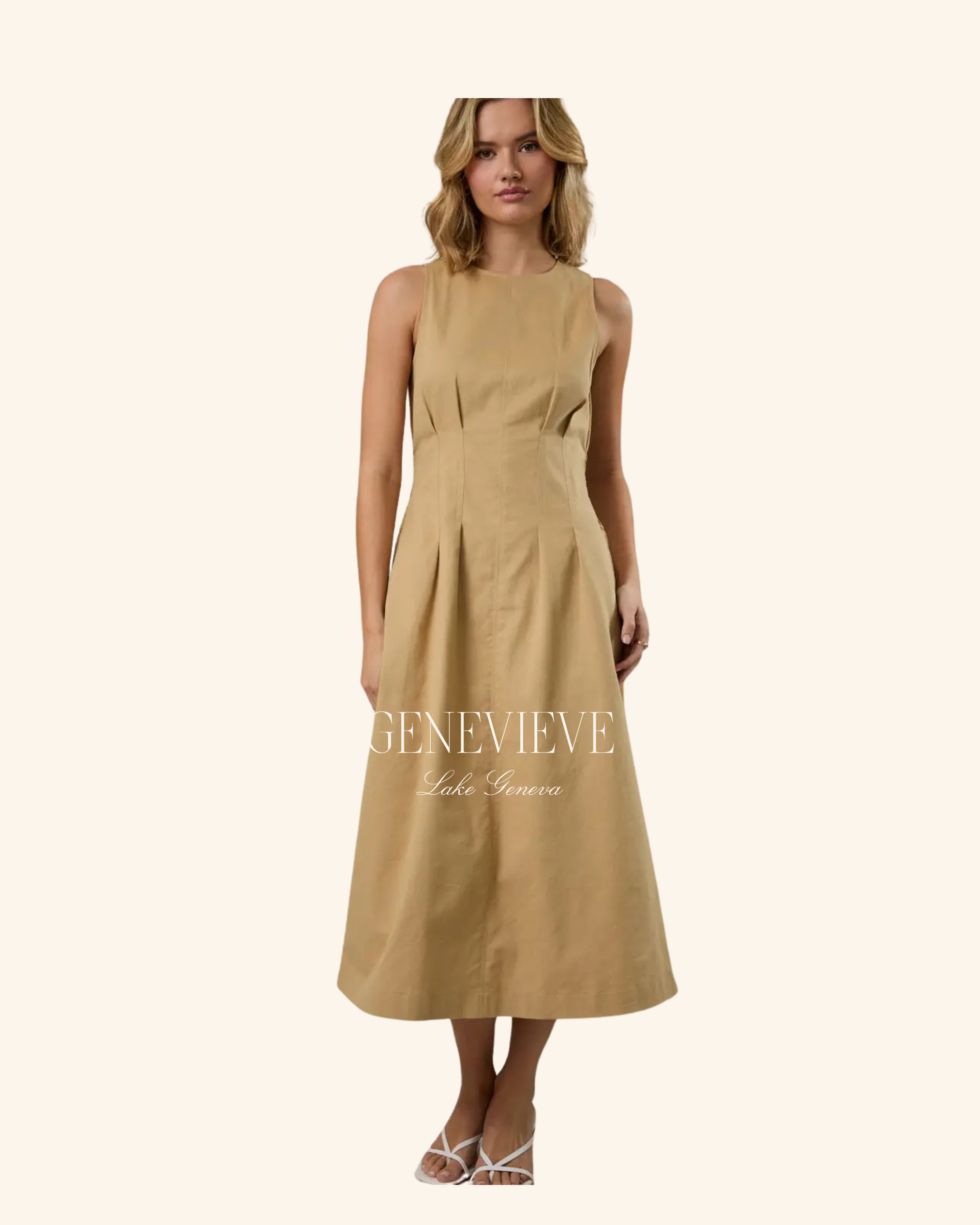 Sunday Edition Taupe Pleated Midi Dress