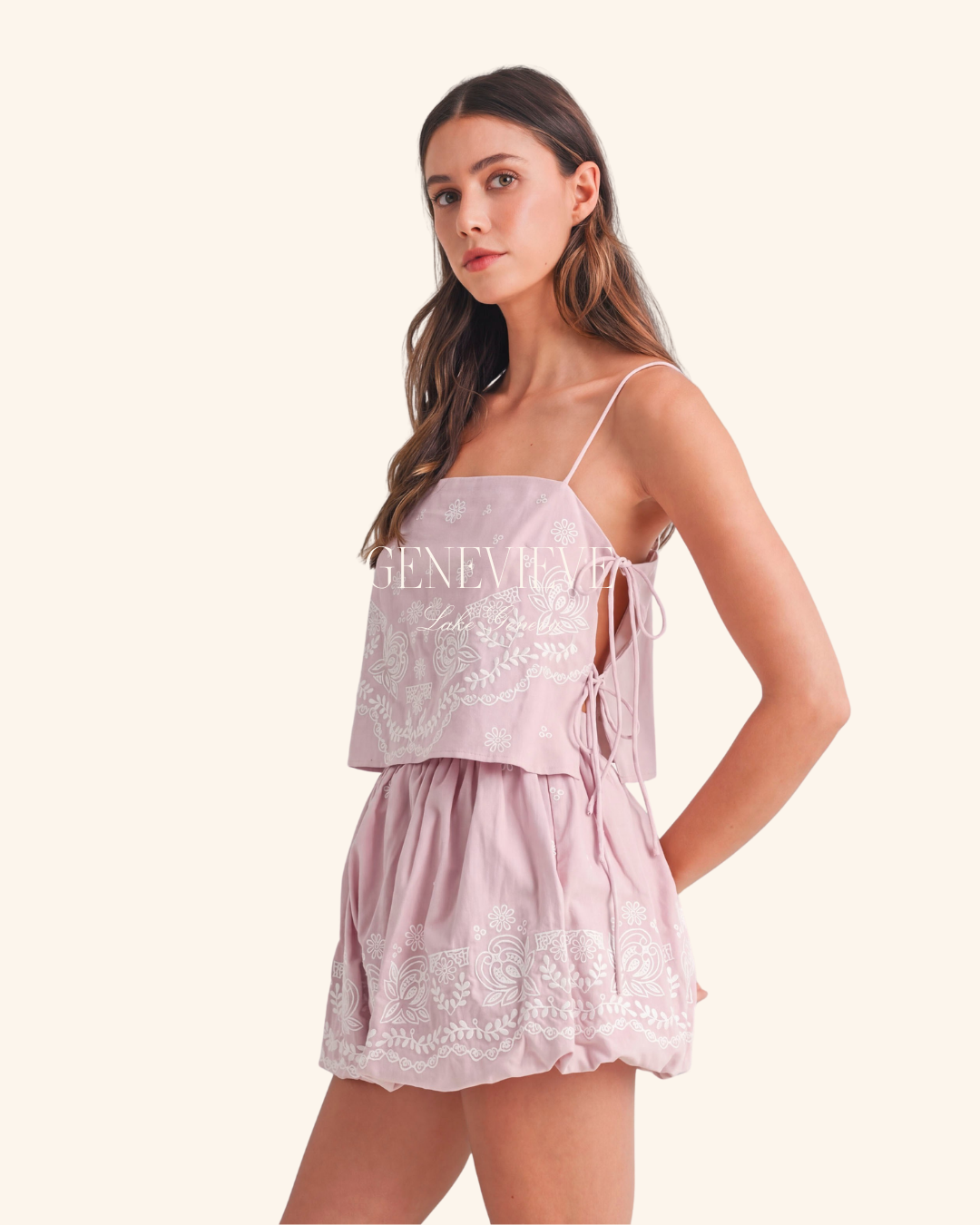 Mable Light Mauve Linen Scalloped Skirt