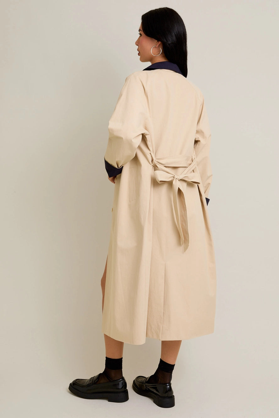 Le Lis Contrast Collar Oversized Trench Long Coat