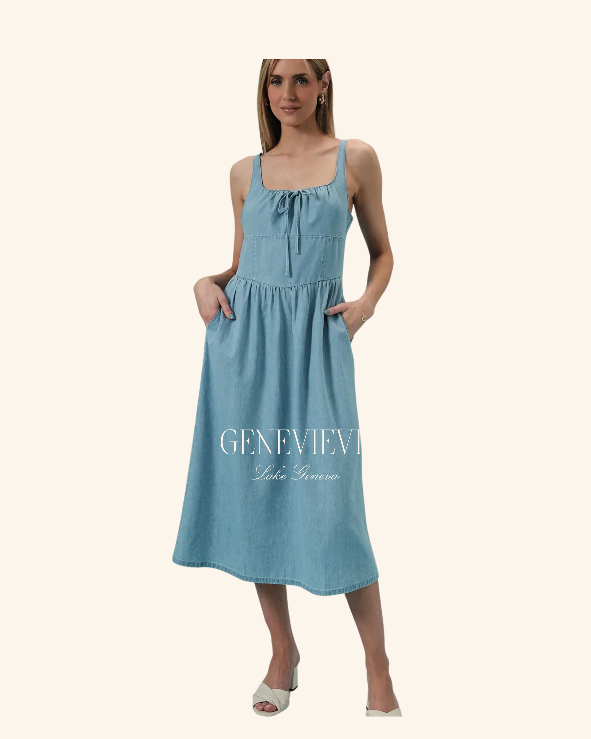 Sunday Edition Denim Fit & Flare Midi Dress – Genevieve Lake Geneva