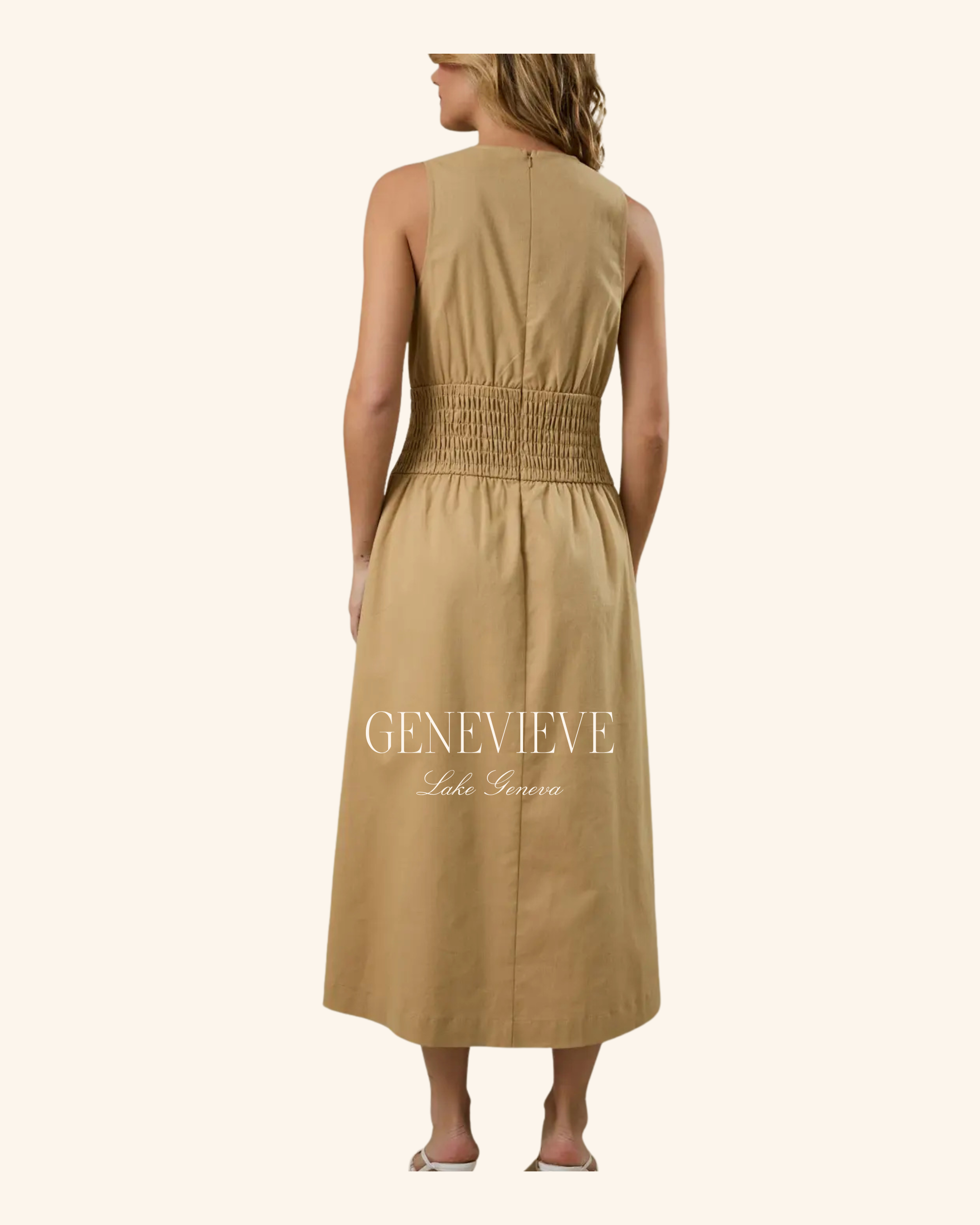 Sunday Edition Taupe Pleated Midi Dress