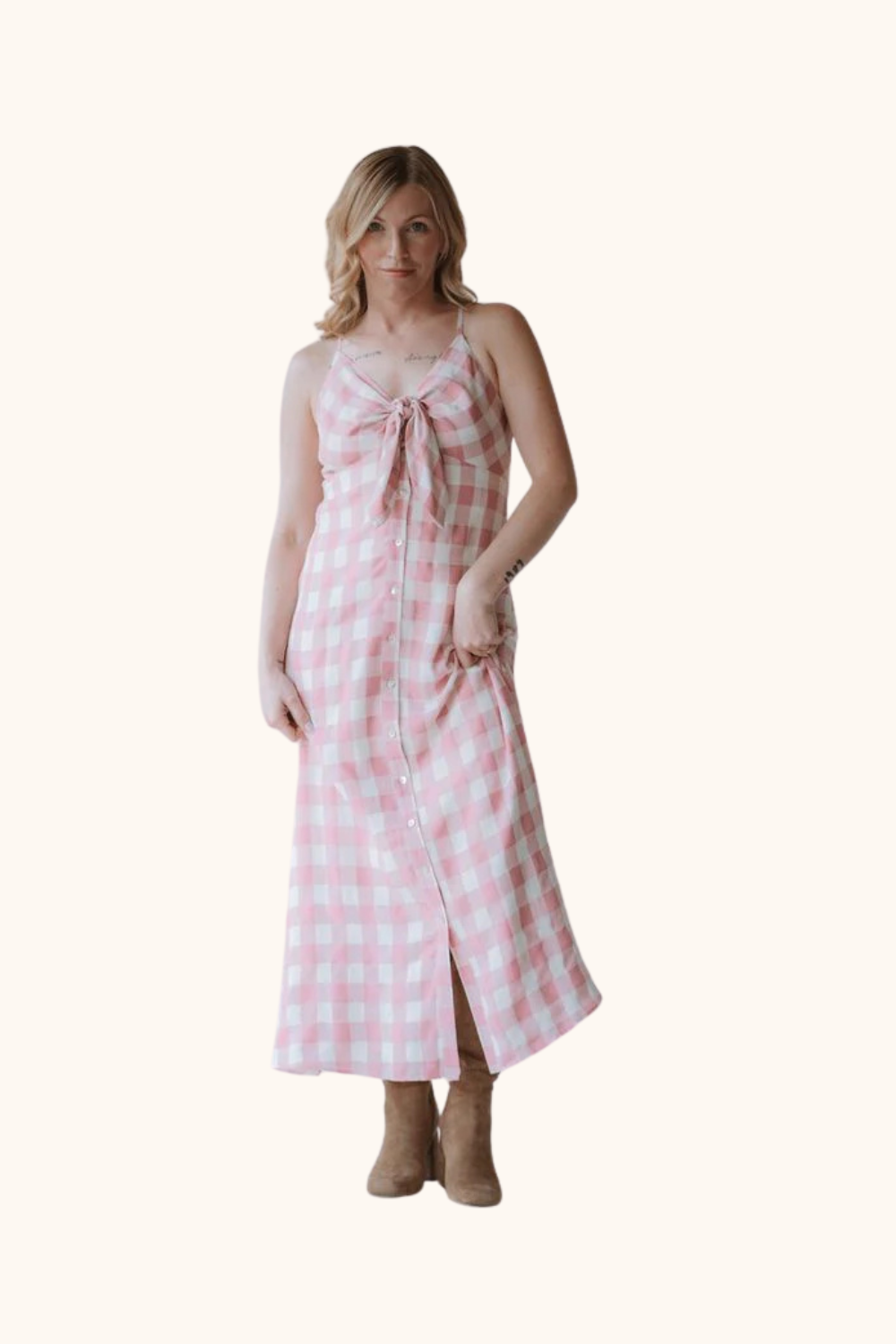 Storia Button Down Checkered Maxi Dress