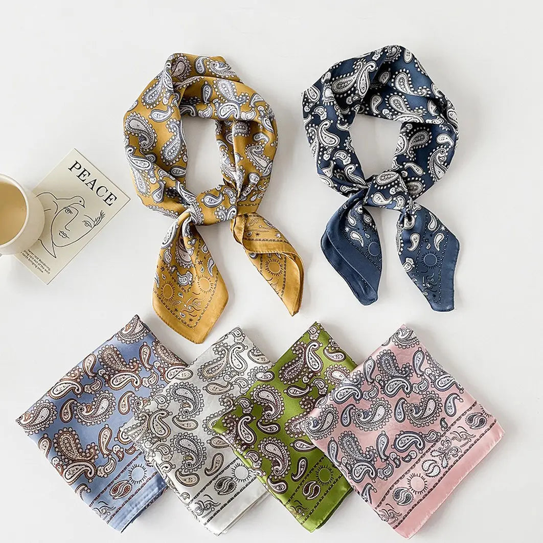 Yellow Paisley Satin Square Scarf