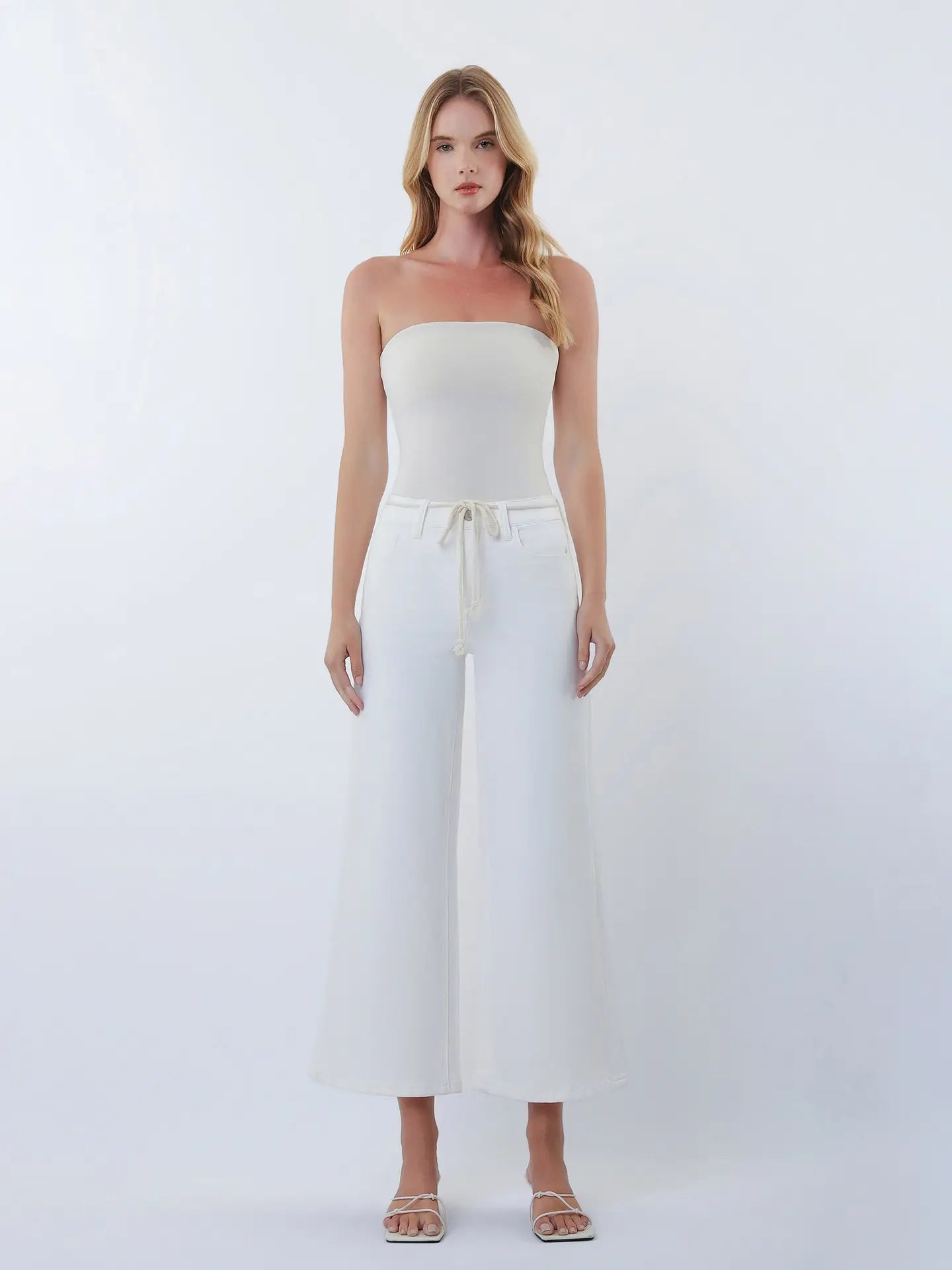 Vervet High Rise Optic White Drawstring Wide Leg Jeans